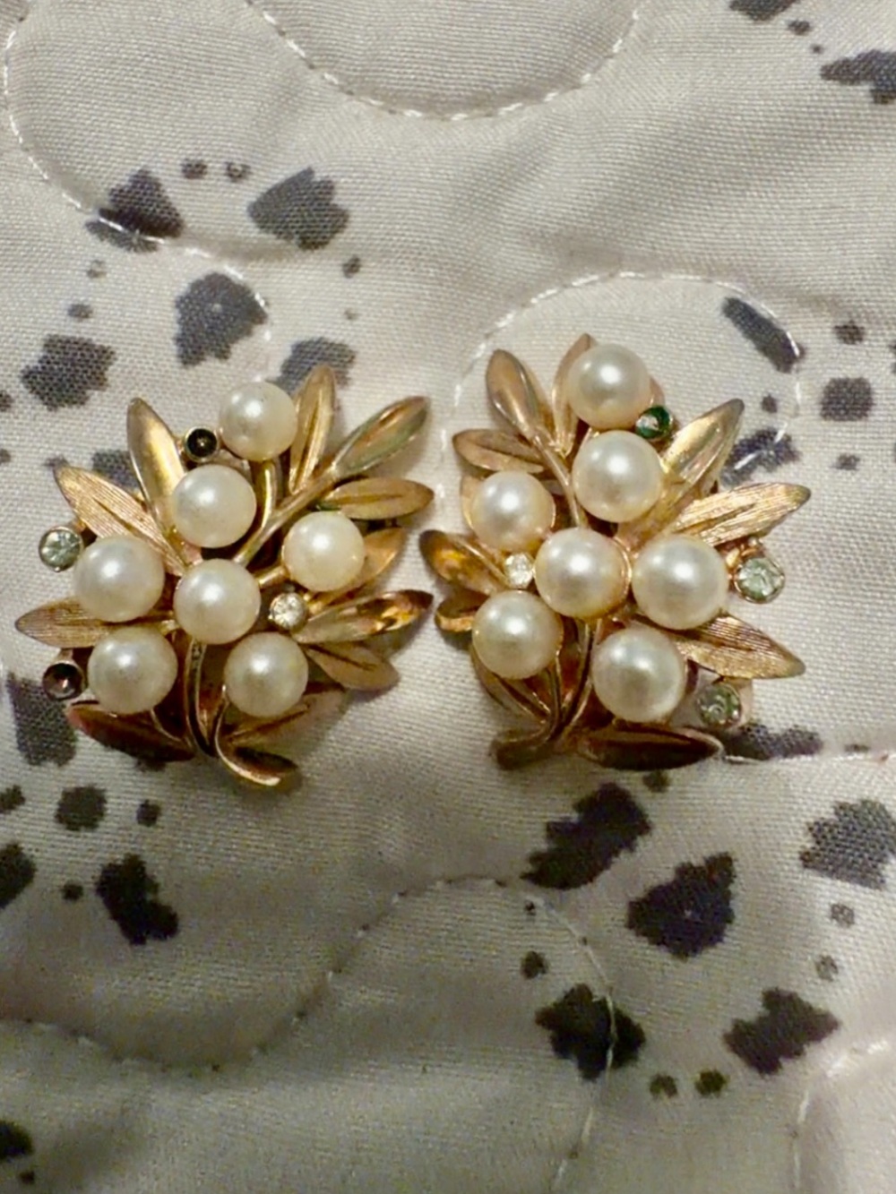 Trifari Gold Pearl Cluster Leaf Clip-On Earrings - Classic Women's Jewelry